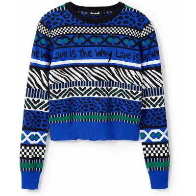 Pullover, kurz, gekräuselt, Frau Desigual Bleu L Femme Pullover, kurz, gekräuselt, Frau Desigual Bleu L Femme