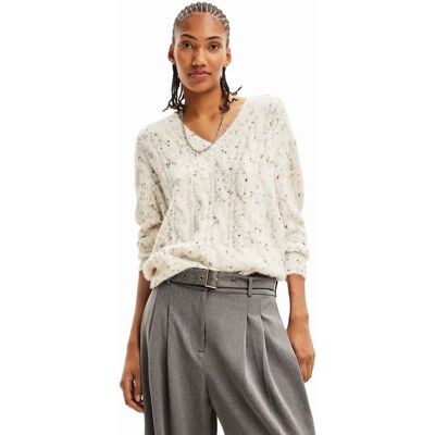 Oversize-Pullover Zöpfe Frau Desigual Blanc L Femme Oversize-Pullover Zöpfe Frau Desigual Blanc L Femme