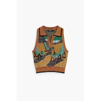 Ärmelloser Pullover Damen Desigual Budapest Marron M Femme Ärmelloser Pullover Damen Desigual Budapest Marron M Femme