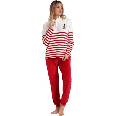 Gestreifte Damen-Pyjama mit langen Ärmeln Disney King Mickey Blanc M Femme Gestreifte Damen-Pyjama mit langen Ärmeln Disney King Mickey Blanc M Femme