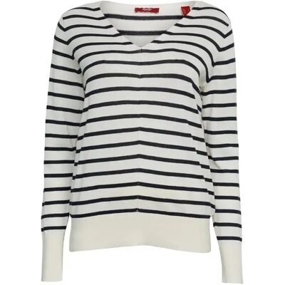 Gestreifter Pullover mit V-Ausschnitt, Damen Esprit Blanc 2XS Femme Gestreifter Pullover mit V-Ausschnitt, Damen Esprit Blanc 2XS Femme