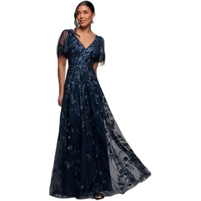 Blaublütige bestickte Tunika mit weit ausgeschnittenen Ärmeln Damen Goddiva Bleu 38 Femme Blaublütige bestickte Tunika mit weit ausgeschnittenen Ärmeln Damen Goddiva Bleu 38 Femme