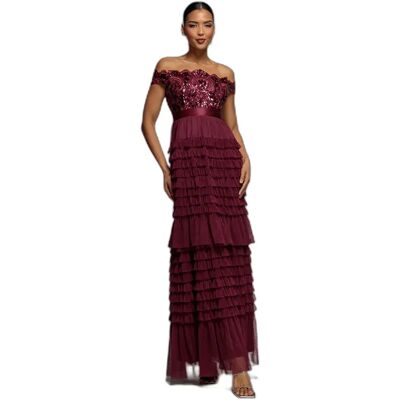 Rüschenshirt und Spitzenbluse Damen Goddiva Bardot Maxi Rouge 38 Femme Rüschenshirt und Spitzenbluse Damen Goddiva Bardot Maxi Rouge 38 Femme