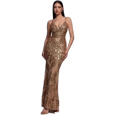 Goddiva Kreuz-Rückenkleid mit Diamantträger-Sequined Maxi Goddiva Kreuz-Rückenkleid mit Diamantträger-Sequined Maxi