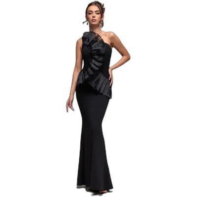 Drapiertes Faltenkleid mit einem Schulterträger für Damen Goddiva Noir 44 Femme Drapiertes Faltenkleid mit einem Schulterträger für Damen Goddiva Noir 44 Femme