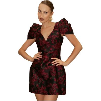 Figurbetontes Minikleid aus Jacquard mit tiefem Ausschnitt und gerüschten Ärmeln für Damen Goddiva Noir 42 Femme Figurbetontes Minikleid aus Jacquard mit tiefem Ausschnitt und gerüschten Ärmeln für Damen Goddiva Noir 42 Femme