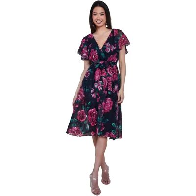 Damenkleid mit Flügelärmeln Goddiva Printed Lurex A Line Midi Noir 40 Femme Damenkleid mit Flügelärmeln Goddiva Printed Lurex A Line Midi Noir 40 Femme
