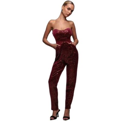Jumpsuit Damen Goddiva Sequin & Velvet Corset Rouge 44 Femme Jumpsuit Damen Goddiva Sequin & Velvet Corset Rouge 44 Femme