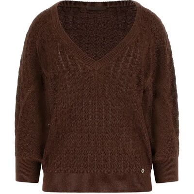 Pullover mit V-Ausschnitt Damen Guess Rosalyn Beige M Femme Pullover mit V-Ausschnitt Damen Guess Rosalyn Beige M Femme