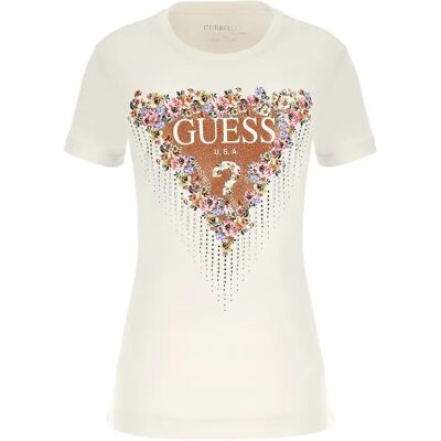 Guess Flowers Weiß Baumwoll T-Shirt - T-Shirt Guess Flowers Weiß Baumwoll T-Shirt - T-Shirt