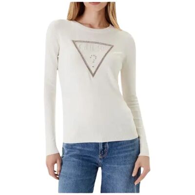 Pullover mit Rundkragen und Dreieck-Logo für Frauen Guess Kiara Blanc XL Femme Pullover mit Rundkragen und Dreieck-Logo für Frauen Guess Kiara Blanc XL Femme