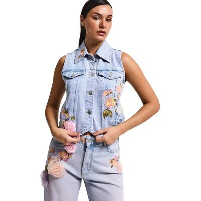 Jeansweste für Damen It's Basic Floral Bleu M Femme Jeansweste für Damen It's Basic Floral Bleu M Femme