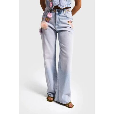 Hochtaillierte Straight Jeans Damen It's Basic Floral Bleu 36 Femme Hochtaillierte Straight Jeans Damen It's Basic Floral Bleu 36 Femme