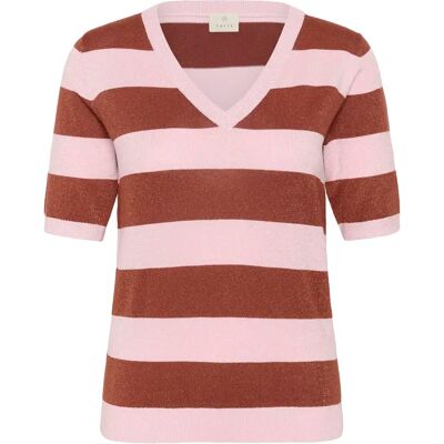 Gestreifter V-Ausschnitt-Pullover für Frauen KAFFE Regina Rose L Femme Gestreifter V-Ausschnitt-Pullover für Frauen KAFFE Regina Rose L Femme