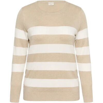 Gestreifter Strickpullover für Damen KAFFE Curve Lizzy Beige L Femme Gestreifter Strickpullover für Damen KAFFE Curve Lizzy Beige L Femme
