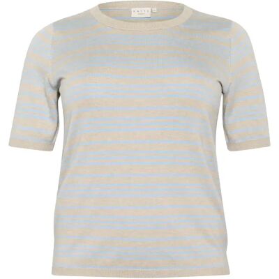 Gestreifter Pullover mit kurzen Ärmeln für Frauen KAFFE Curve Lizzy Bleu S Femme Gestreifter Pullover mit kurzen Ärmeln für Frauen KAFFE Curve Lizzy Bleu S Femme