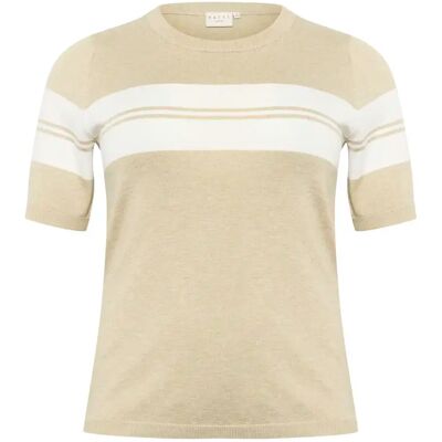 Gestreifter Pullover mit kurzen Ärmeln für Frauen KAFFE Curve Lizzy Beige M Femme Gestreifter Pullover mit kurzen Ärmeln für Frauen KAFFE Curve Lizzy Beige M Femme