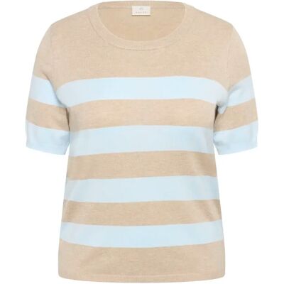 Gestreifter Pullover mit kurzen Ärmeln für Frauen KAFFE Curve Lizzy Beige S Femme Gestreifter Pullover mit kurzen Ärmeln für Frauen KAFFE Curve Lizzy Beige S Femme