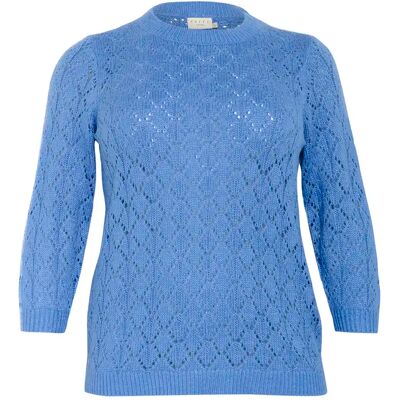 Pullover mit 3/4-Ärmeln, Damen KAFFE Curve Mika Bleu M Femme Pullover mit 3/4-Ärmeln, Damen KAFFE Curve Mika Bleu M Femme
