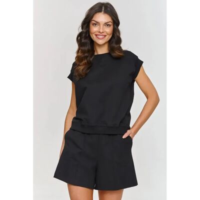 Kurzarm-Sweatshirt- und Shorts-Set für Frauen Makadamia Noir 42 Femme Kurzarm-Sweatshirt- und Shorts-Set für Frauen Makadamia Noir 42 Femme