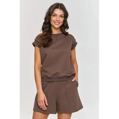 Kurzarm-Sweatshirt- und Shorts-Set für Frauen Makadamia Marron 36 Femme Kurzarm-Sweatshirt- und Shorts-Set für Frauen Makadamia Marron 36 Femme