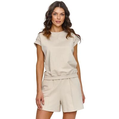 Kurzarm-Sweatshirt- und Shorts-Set für Frauen Makadamia Beige 36 Femme Kurzarm-Sweatshirt- und Shorts-Set für Frauen Makadamia Beige 36 Femme