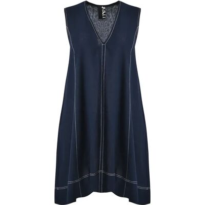 Ärmelloses V-Ausschnitt Kleid aus Viskose und Leinen Damen Mat Fashion Bleu L/XL Femme Ärmelloses V-Ausschnitt Kleid aus Viskose und Leinen Damen Mat Fashion Bleu L/XL Femme