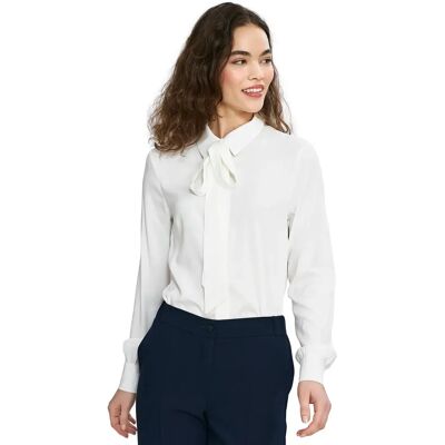 Bluse mit Bindegürtel am Kragen für Frauen Nife Beige 36 Femme Bluse mit Bindegürtel am Kragen für Frauen Nife Beige 36 Femme