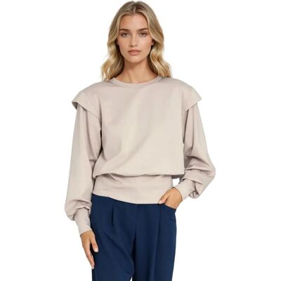 Damenbluse mit hohen Rippbündchen Nife Beige 40 Femme Damenbluse mit hohen Rippbündchen Nife Beige 40 Femme
