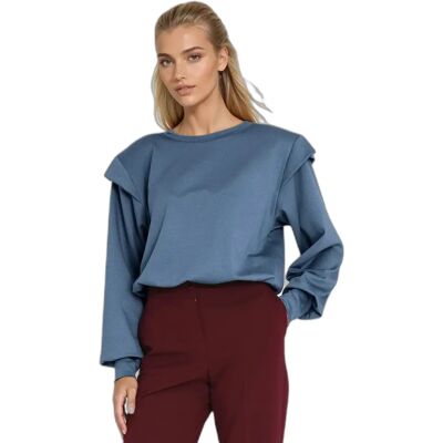 Damenbluse mit hohen Rippbündchen Nife Bleu 38 Femme Damenbluse mit hohen Rippbündchen Nife Bleu 38 Femme