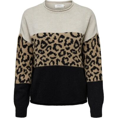 Pullover mit Rundhalsausschnitt Damen Only Jade Animal Beige S Femme Pullover mit Rundhalsausschnitt Damen Only Jade Animal Beige S Femme