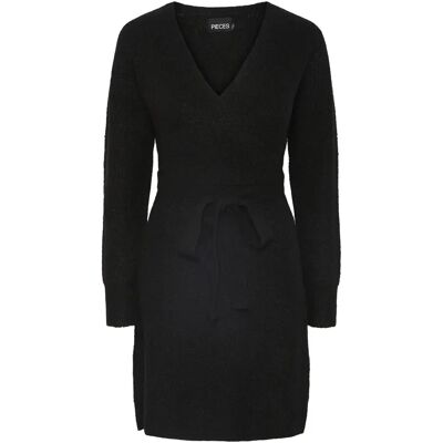 Wickelstrickkleid, Damen Pieces Ellen Noir M Femme Wickelstrickkleid, Damen Pieces Ellen Noir M Femme