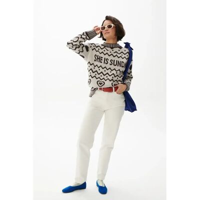 Pullover Damen She is Sunday Amour Beige M/L Femme Pullover Damen She is Sunday Amour Beige M/L Femme