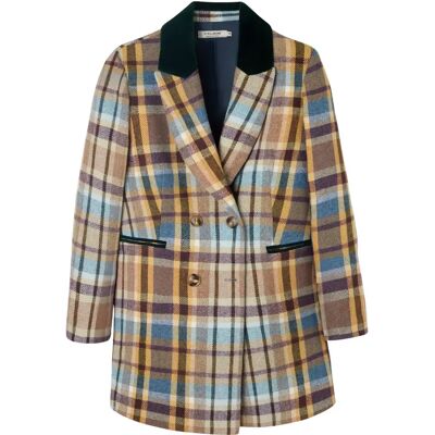 Karierter Damen-Doppelreiher-Mantel Silbon Marron L Femme Karierter Damen-Doppelreiher-Mantel Silbon Marron L Femme