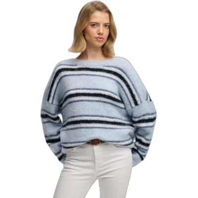 Gestreifter, gebürsteter, lässiger Strickpullover für Frauen Superdry Bleu L Femme Gestreifter, gebürsteter, lässiger Strickpullover für Frauen Superdry Bleu L Femme