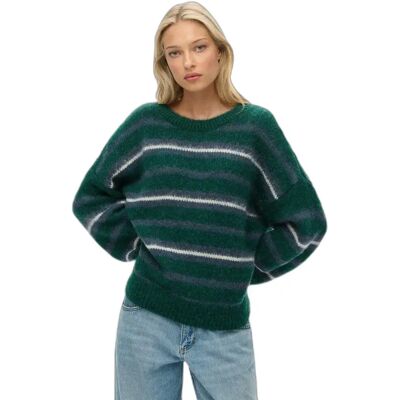 Gestreifter, gebürsteter, lässiger Strickpullover für Frauen Superdry Vert XS Femme Gestreifter, gebürsteter, lässiger Strickpullover für Frauen Superdry Vert XS Femme