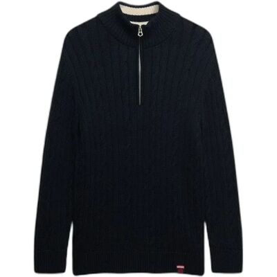 Damen lässiger Strickpullover mit halbem Reißverschluss Superdry Bleu S Femme Damen lässiger Strickpullover mit halbem Reißverschluss Superdry Bleu S Femme