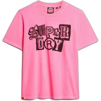 T-Shirt Superdry Punk Poster Rose L Femme T-Shirt Superdry Punk Poster Rose L Femme
