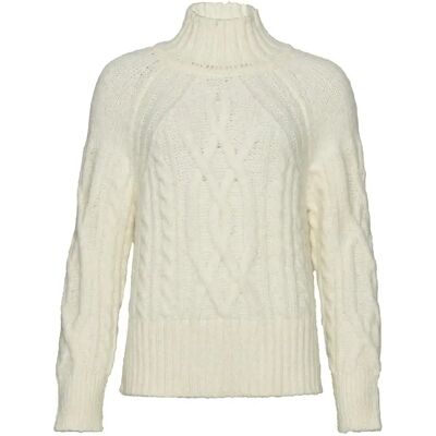 Pullover aus Zopfstrick mit Stehkragen, Damen Superdry Blanc M Femme Pullover aus Zopfstrick mit Stehkragen, Damen Superdry Blanc M Femme