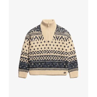 Pullover mit Reißverschlusskragen, Damen Superdry Ski Lodge Beige XS Femme Pullover mit Reißverschlusskragen, Damen Superdry Ski Lodge Beige XS Femme