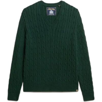 Oversize-gezopfter Pullover mit V-Ausschnitt für Damen Superdry Vert L/XL Femme Oversize-gezopfter Pullover mit V-Ausschnitt für Damen Superdry Vert L/XL Femme