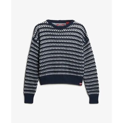 Gestreifter Cropped Pullover aus Häkelarbeit für Damen Superdry Bleu L Femme Gestreifter Cropped Pullover aus Häkelarbeit für Damen Superdry Bleu L Femme