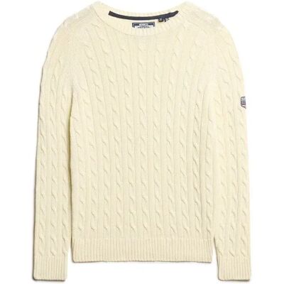 Großer Pullover mit Zopfmuster für Frauen Superdry Blanc L Femme Großer Pullover mit Zopfmuster für Frauen Superdry Blanc L Femme