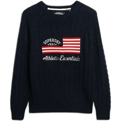 Damen Pullover aus strukturiertem Strick Superdry Flag Bleu XL Femme Damen Pullover aus strukturiertem Strick Superdry Flag Bleu XL Femme