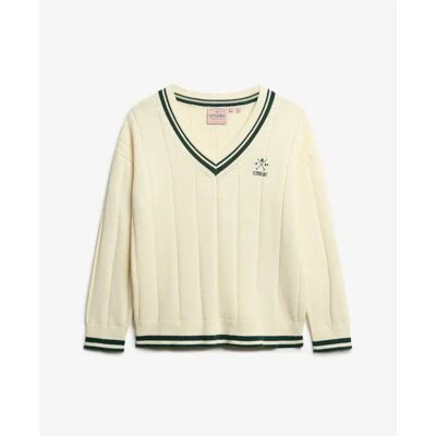 Pullover Damen Superdry Cricket Club Blanc L Femme Pullover Damen Superdry Cricket Club Blanc L Femme