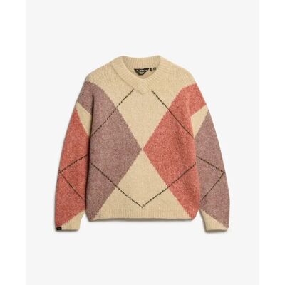 Oversized V-Ausschnitt Pullover mit Rauten-Muster für Frauen Superdry Blanc XL Femme Oversized V-Ausschnitt Pullover mit Rauten-Muster für Frauen Superdry Blanc XL Femme