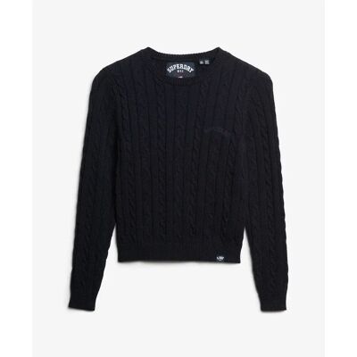 Feinstrickpullover mit Zopfdesign, Rundhalsausschnitt, Damen Superdry Bleu S Femme Feinstrickpullover mit Zopfdesign, Rundhalsausschnitt, Damen Superdry Bleu S Femme