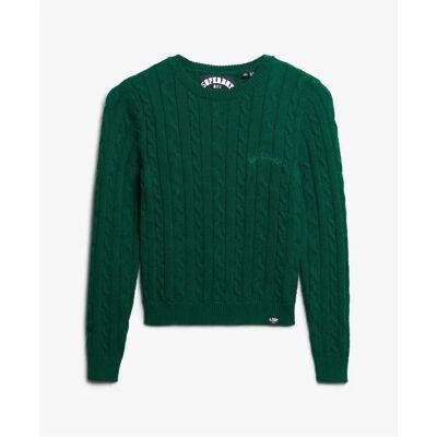 Feinstrickpullover mit Zopfdesign, Rundhalsausschnitt, Damen Superdry Vert XS Femme Feinstrickpullover mit Zopfdesign, Rundhalsausschnitt, Damen Superdry Vert XS Femme
