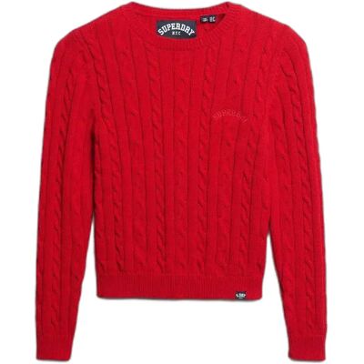 Feinstrickpullover mit Zopfdesign, Rundhalsausschnitt, Damen Superdry Rouge M Femme Feinstrickpullover mit Zopfdesign, Rundhalsausschnitt, Damen Superdry Rouge M Femme