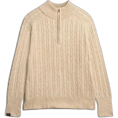 Pullover mit gebürstetem Zopfmuster für Damen Superdry Beige XL Femme Pullover mit gebürstetem Zopfmuster für Damen Superdry Beige XL Femme